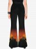 Gothic Bat Moon Tree Wizard House Print Ombre Halloween Flare Pants -  