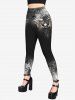 Gothic Skull Wings Tie Dye Print Ombre Halloween Skinny Leggings -  