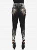 Gothic Skull Wings Tie Dye Print Ombre Halloween Skinny Leggings -  