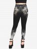 Gothic Skull Wings Tie Dye Print Ombre Halloween Skinny Leggings -  