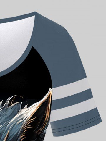 Gothic Wolf Glitter Print Striped Raglan Sleeves T-shirt
