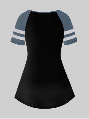 Gothic Wolf Glitter Print Striped Raglan Sleeves T-shirt