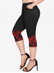 Plus Size Pentagram Star Print Pocket Capri Leggings -  