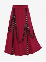 Plus Size Straps Tassel Buckle Grommet Ruched Rivet Skirt -  