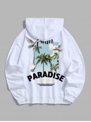 Men's PARADISE Letter Coconut Tree Graphic Pattern Kangaroo Pocket Pullover Hoodie -  