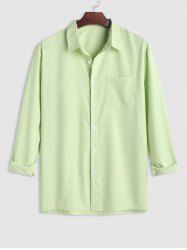Chemise de Base en Couleur Unie avec Poche en Avant Design à Manches Longues - Vert Pistache XXL