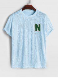Wave Jacquard Textured Fluffy Letter Applique Short Sleeves T Shirt -  