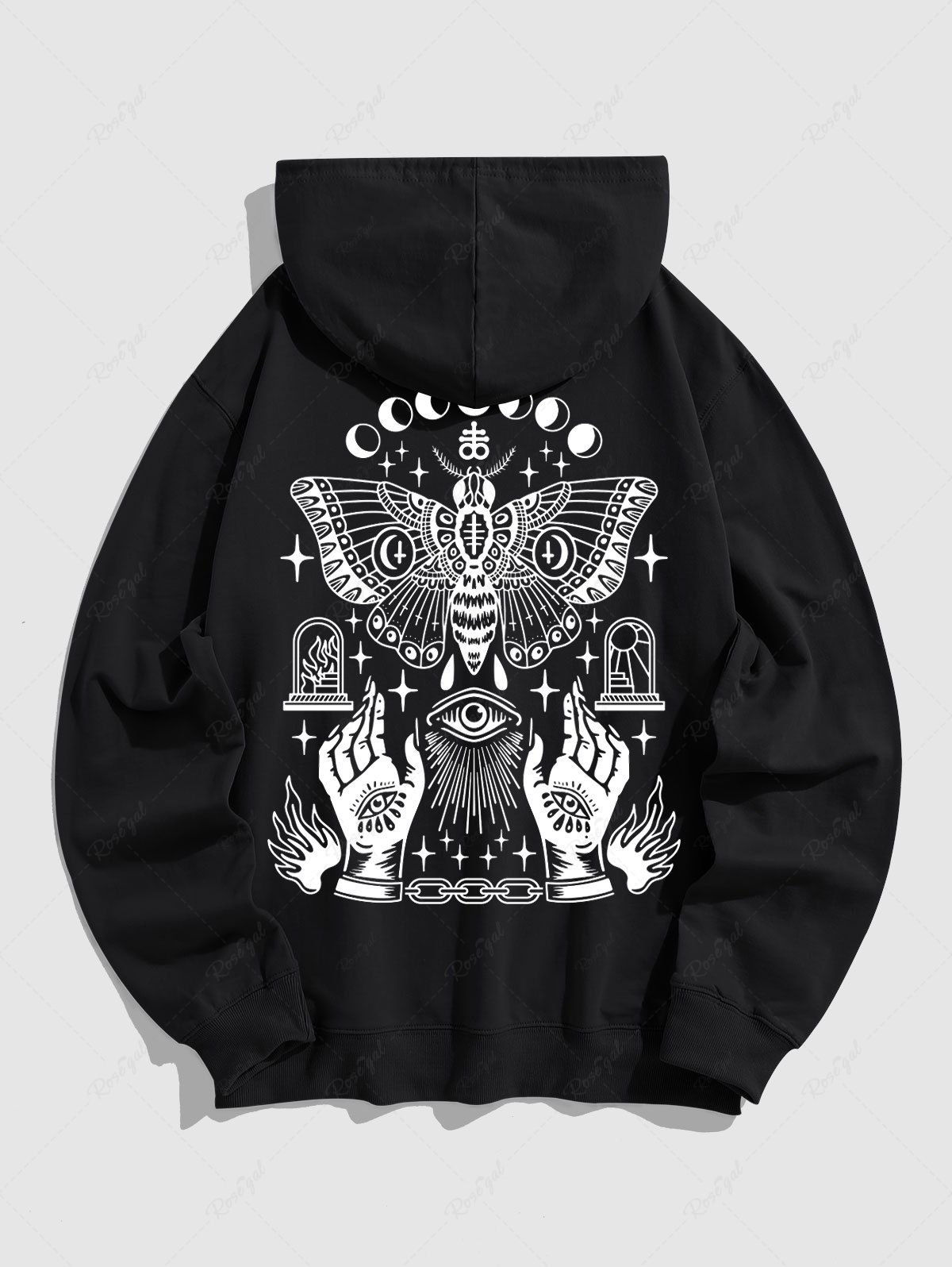 Online Men's Vintage Gothic Style Butterfly Eye Hands Pattern Kangaroo Pocket Pullover Hoodie  
