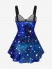 Galaxy Star Glitter Printed Cinched Tank Top and 3D Star Glitter Ripped Printed Skinny Leggings Plus Size Outfit -  