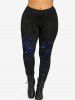 Galaxy Star Glitter Printed Cinched Tank Top and 3D Star Glitter Ripped Printed Skinny Leggings Plus Size Outfit -  