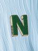 Wave Jacquard Textured Fluffy Letter Applique Short Sleeves T Shirt -  