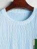 Wave Jacquard Textured Fluffy Letter Applique Short Sleeves T Shirt -  