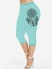 Feather Moon Dreamcatcher Printed Cinched Tank Top and Capri Leggings Plus Size Outfit -  