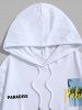 Men's PARADISE Letter Coconut Tree Graphic Pattern Kangaroo Pocket Pullover Hoodie -  