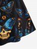 Robe D'Halloween Gothique Croisée Papillon Crâne Fleuri Imprimés à Paillettes - Noir 6X