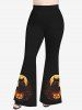 Plus Size Pumpkin Cat Moon Tree Glitter Print Halloween Flare Pants -  