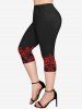 Plus Size Pentagram Star Print Pocket Capri Leggings -  