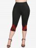 Plus Size Pentagram Star Print Pocket Capri Leggings -  