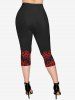 Plus Size Pentagram Star Print Pocket Capri Leggings -  