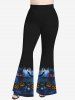 Pantalon D'Halloween Evasée Citrouille Chauve-souris Imprimés Grande Taille - Noir XS