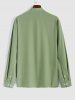 Men's Minimalist Style Solid Color Stand Collar Long Sleeves Button Front Shirt and Drawstring Pants Set -  