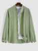 Men's Minimalist Style Solid Color Stand Collar Long Sleeves Button Front Shirt and Drawstring Pants Set -  