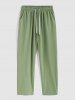 Men's Minimalist Style Solid Color Stand Collar Long Sleeves Button Front Shirt and Drawstring Pants Set -  