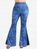 Plus Size Side Floral Lace Panel Pockets Denim Patchwork Flare Pants -  