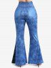 Pantalon Evasé Jointif Fleuri en Dentelle de Grande Taille avec Poches en Denim - Bleu 4X | US 26-28