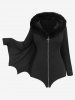 Manteau à Capuche Zippé Aile de Chauve-souris de Grande Taille à Col Fourré - Noir 1X | US 14-16