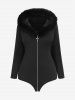 Manteau à Capuche Zippé Aile de Chauve-souris de Grande Taille à Col Fourré - Noir 1X | US 14-16