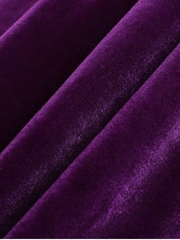 Plus Size PU Panel Ruched Cowl Neck Buckle Belted Velvet Long Sleeves Top