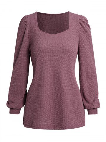 Square Neck Textured Long Sleeve Casual Top - CONCORD - M