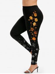 Plus Size Pumpkin Skull Star Spider Web Glitter Print Halloween Leggings -  