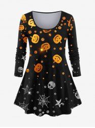 Plus Size Pumpkin Skull Star Spider Web Glitter Print Halloween T-shirt -  
