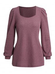 Square Neck Textured Long Sleeve Casual Top -  