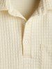 Men's Solid Color Long Sleeve Grid Textured Button Placket Polo Collar Pullover Sweatshirt -  