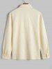 Men's Solid Color Long Sleeve Grid Textured Button Placket Polo Collar Pullover Sweatshirt -  