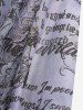 Gothic Newspaper Letters Print Mesh Cold Shoulder Flare Sleeves Cropped T-shirt -  