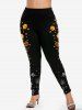 Plus Size Pumpkin Skull Star Spider Web Glitter Print Halloween Leggings -  