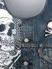 Plus Size Skull Buttons Lace Up Denim 3D Print T-shirt -  