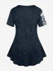Plus Size Skull Buttons Lace Up Denim 3D Print T-shirt -  