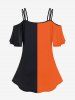T-shirt D'Halloween Gothique Citrouille Imprimée à Epaule Dénudée - Orange M