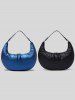 Women's Solid Color Puffer Down Quilted Crescent Moon Shoulder Bag -  