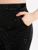 Plus Size Glitter Galaxy Pockets Lace Trim Flare Pants -  