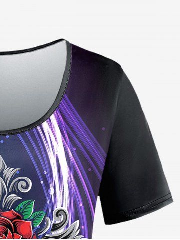 Plus Size Light Beam Cross Flower Print T-shirt