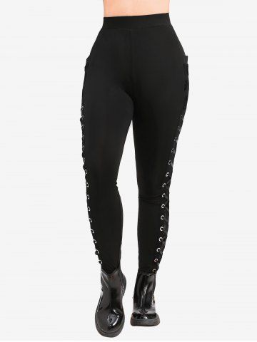Plus Size Grommets Lace Up Skull Leggings