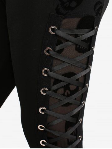 Plus Size Grommets Lace Up Skull Leggings