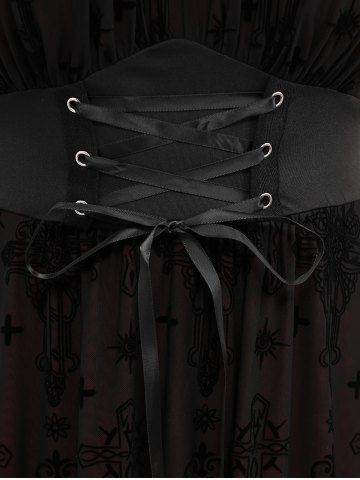 Gothic Plus Size Lace Up Ruffles Cross Tank Dress