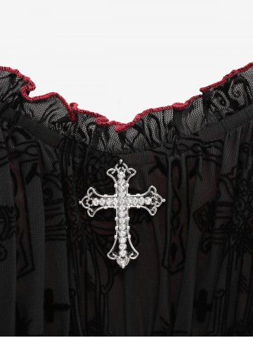 Gothic Plus Size Lace Up Ruffles Cross Tank Dress